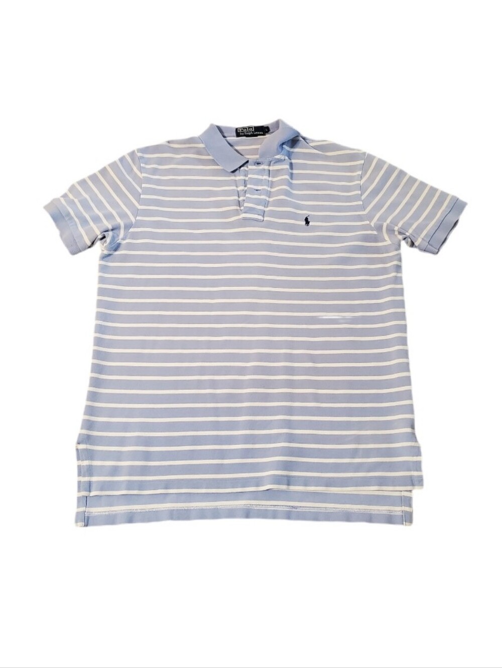 Polo Ralph Lauren Men's White Blue Stripe Short Sleeve Shirt Size Large